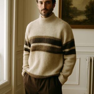 Vintage Hilda Ltd 100% Wool Sweater | Made in Ireland | XL | Cream & Mink